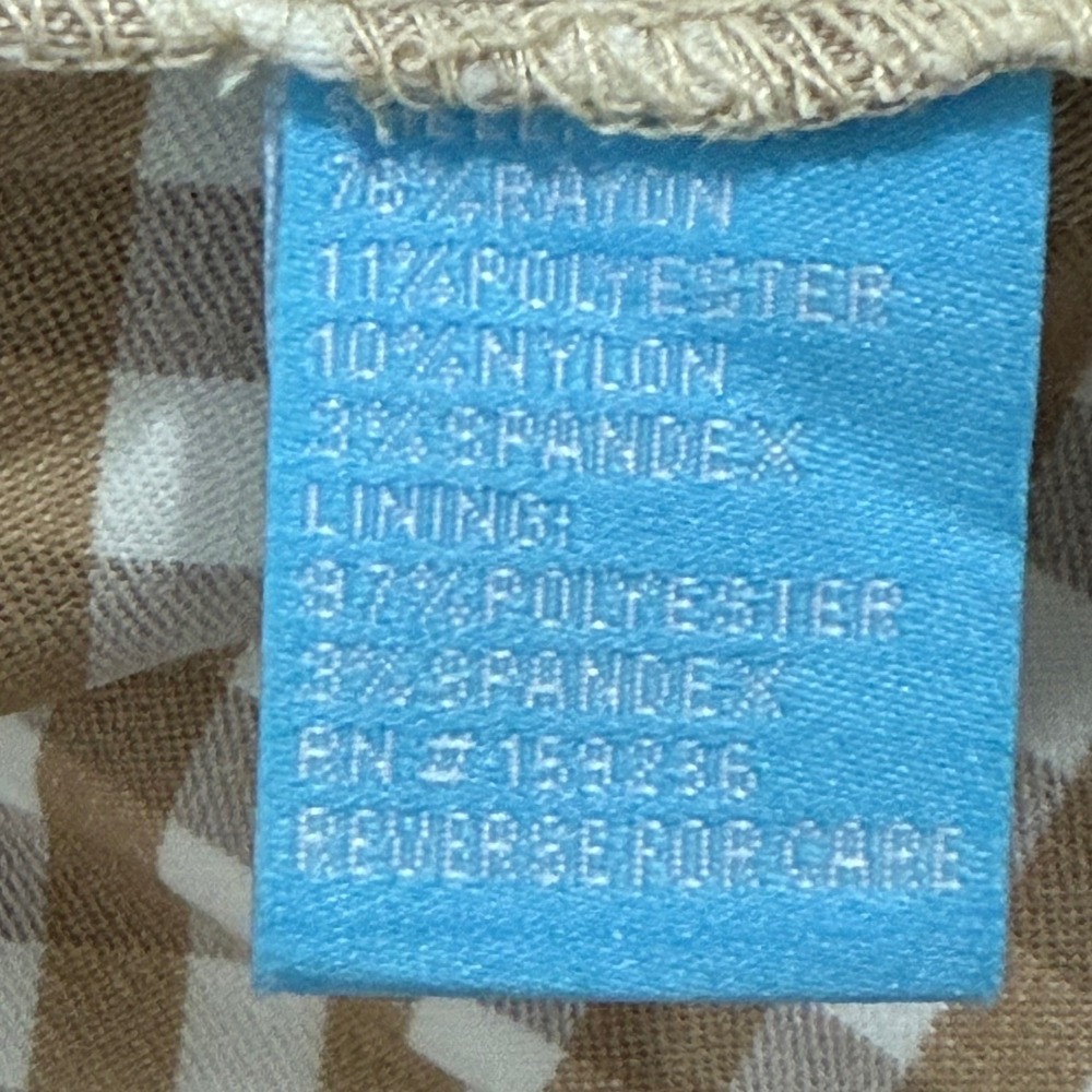 J. McLaughlin Tan Paulson Gingham Dress Stretch Knit Fabric Size 10 W529 - Picture 3 of 8